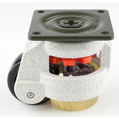 Foot Master Leveling Caster, 50 mm Nylon Wheel, 73x73 mm Plate, Swivel, 280 kg Cap, PU Foot Pad, Ivory GD-60-F-NYN-CUR